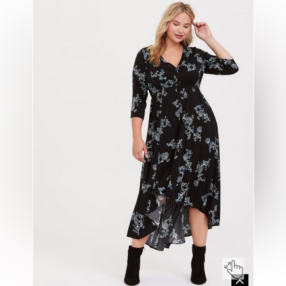 Torrid 1 black floral hi lo challis button front dress